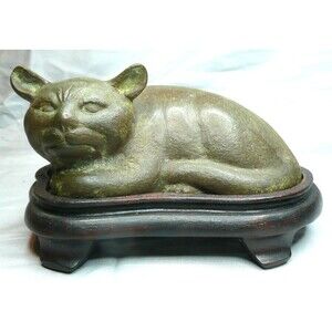 Bronze Metal Statue Japanese Or Chinese Kitten Cat Sculpture Vintage Modernist